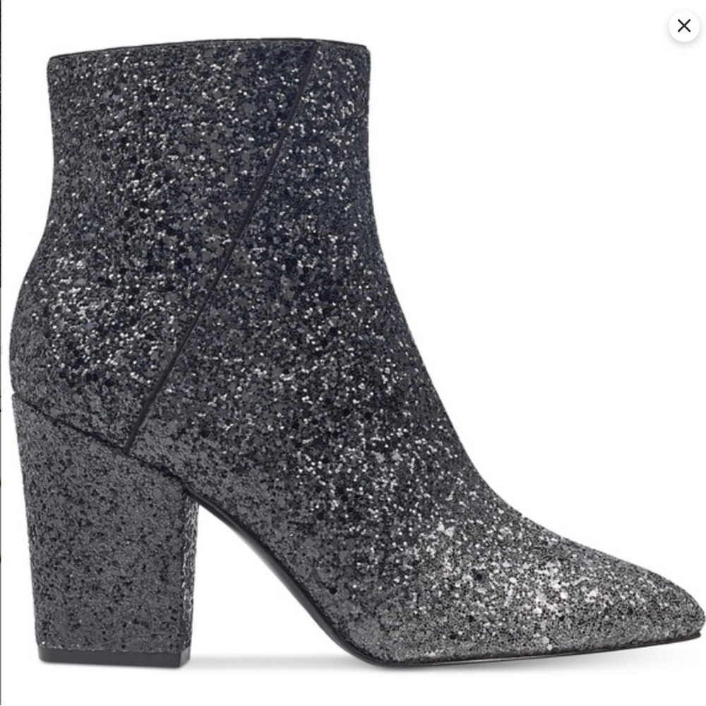 2X HOST PICK Nine West Black Sparkle Glitter Savitra Block-Heel Booties Size 5.5